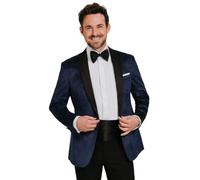 Dobell Mens Navy Paisley Velvet Tuxedo Jacket Regular Fit Contrast Shawl Lapel-44R