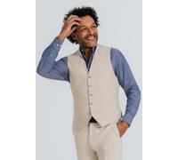 Dobell Men's Oatmeal Linen Herringbone Waistcoat in Beige | Size: Large Dobell Beige L