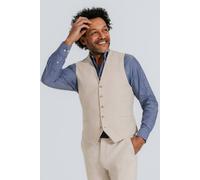 Dobell Men's Oatmeal Linen Herringbone Waistcoat in Beige | Size: Medium Dobell Beige M