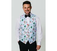 Dobell Men's Pale Blue Festive Snowy Christmas Waistcoat in Light Blue | Size: Medium Dobell Light Blue M