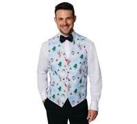 Dobell Mens Pale Blue Festive Snowy Christmas Waistcoat Regular Fit-XL (46-48in)
