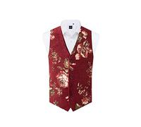 Dobell Mens Red Floral Brocade Waistcoat Regular Fit 5 Button