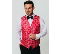 Dobell Men's Red/Silver Edwardian Swirl Jacquard Waistcoat in Red | Size: Small Dobell Red S