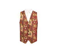 Dobell Mens Red Vintage Christmas Print Festive Waistcoat Regular Fit 5 Button-5XL (62-64in)