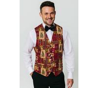 Dobell Men's Red Vintage Christmas Print Waistcoat | Size: 5XL Dobell Red 5XL