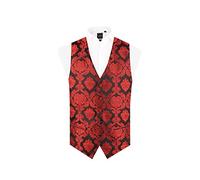 Dobell Mens Red Waistcoat Regular Fit 5 Button Victorian Jacquard Pattern-2XL (50-52in)