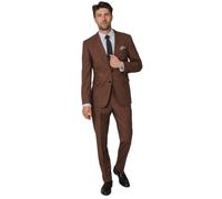 Dobell Mens Rust Brown 2 Piece Suit Regular Fit Peak Lapel Textured Weave (42R Jacket with 36R Trousers)