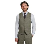 Dobell Mens Sage Green Herringbone Tweed Waistcoat Regular Fit Wool Blend