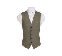 Dobell Mens Sage Green Herringbone Tweed Waistcoat Regular Fit Wool Blend-S (34-36in)