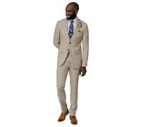 Dobell Mens Stone Sharkskin 2 Piece Suit Slim Fit Peak Lapel (38L Jacket with 32L Trousers)