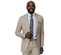 Dobell Mens Stone Sharkskin Suit Jacket Slim Fit Peak Lapel-38R