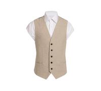 Dobell Mens Stone Twill Tweed Waistcoat Regular Fit Wool Blend-S (34-36in)