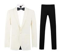 Dobell Mens White 2 Piece Tuxedo Regular Fit Shawl Lapel Black Trousers (48R Jacket with 42R Trousers)