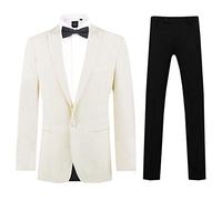 Dobell Mens White 2 Piece Tuxedo Slim Fit Peak Lapel Black Trousers (38R Jacket with 32R Trousers)