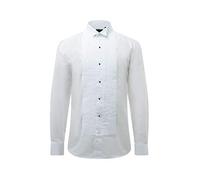 Dobell Mens White Dress Shirt Regular Fit 100% Cotton Wing Collar Pleated Stud Button Front Double Cuff-18