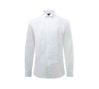 Dobell Mens White Dress Shirt Slim Fit 100% Cotton Wing Collar Pleated Fly Front Double Cuff-15.5