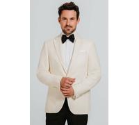 Dobell Men's White Notch Lapel 2 Piece Tuxedo with Black Trousers in Cream | Size: 48S Dobell Cream 48S