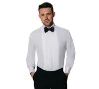 Dobell Mens White Tuxedo Dress Shirt Regular Fit Standard Collar Double Cuff Pleated Fly Front