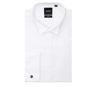Dobell Mens White Tuxedo Dress Shirt Slim Fit Wing Collar Double Cuff Plain Fly Front-15.5