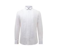Dobell Mens White Tuxedo Dress Shirt Slim Fit Wing Collar Double Cuff Pleated Fly Front-17.5