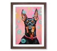 Doberman Bubble Gum Painting Framed Print | A2 Walnut Framed Wall Art | Ready to Hang | Modern Historical Picture | Living Room Bedroom Lounge Office