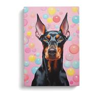 Doberman Bubble Gum Painting No.2 Canvas Print for Living Room Bedroom Home Office Décor, Wall Art Picture Ready to Hang, 30x20 Inch (76x50 cm)