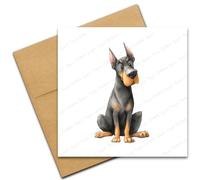 Doberman Card - Dog Lover Blank Greetings Card for any Occasion - Birthday, Retirement, Good Luck, Get Well Soon - Cartoon Doodle Cute Pet Dog Breeds