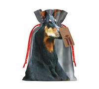 (Doberman) Christmas Burlap Gift Bags, Eco-Friendly Polyester Drawstring Pouches For Holiday, Birthday & Party Gift Packaging S