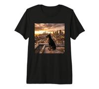 Doberman City Skyline Sunset Rooftop View Scene Premium T-Shirt