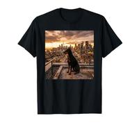 Doberman City Skyline Sunset Rooftop View Scene T-Shirt