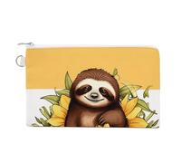 Doberman Coin Purse Canvas Change Pouch with Zipper Small Cosmetic Organizer Bag Women Wallet for Car Keys, Credit Cards, Cash, Lipstick, Cartoon sloth sitting on sunflower, One Size