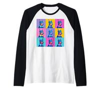 Doberman Colorful Pop Art Bow Tie Dog Grid Portrait Raglan Baseball Tee