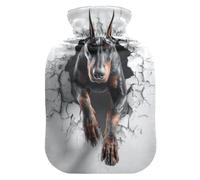 Doberman Dog 3D Running hot Bottle Water Bag with Soft Cover, 1L Warm Compress for Hand Feet Warmer, Hand Feet Warmer