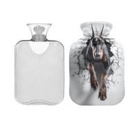 Doberman Dog 3D Running Water Bottle for hot Water with Soft Cover 2L Warm Bottle for Bed Hand Feet Warmer Menstrual Cramps bolsas para agua Caliente