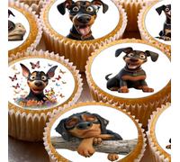Doberman Dog Pre-cut Edible Wafer Cupcake Toppers, Cake Decorations x 24