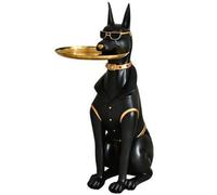 Doberman Dog Statue Tray - Black, Resin & Metal, Floor-standing, Contemporary, Indoor, Handmade, 69 * 26 * 32cm, Statue Tray