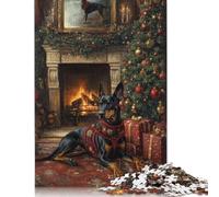 Doberman in Festive Sweater Dog Christmas Portrait by Fireplace Puzzles 1000 Pieces for Teenagers Gifts Puzzle Jigsaws for Adults for Adults 1000pcs (75x50cm)