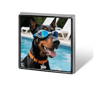 Doberman in Pool Lapel Pin Square Metal Brooch Pin with Secure Pin Back Fashion Button Badge for Clothing, Hats, Bags Decoration