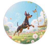 Doberman Pinscher 1000 Piece Round Puzzle For Adults And Kids Cute Pets Jigsaw Puzzle Creative Unique Challenge Games Impossible Hard Difficult Challenging Puzzles 1000pcs (67.5x67.5cm)