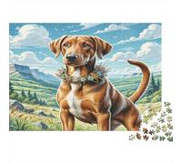 Doberman Pinscher Cardboard Dog with Flower Collar in Mountains Premium Jigsaw Puzzle for Seniors Brain Training 70x50cm/1000pcs