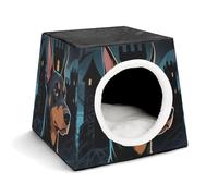 Doberman Pinscher Cat Bed for Indoor Cats - Foldable Cat & Dog House with Removable Cozy Cushion, Waterproof Oxford Washable Pet House for Small Pets 13.8" X 13.8" X 11.8"