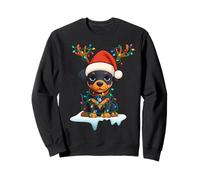 Doberman Pinscher Christmas Santa Hat Reindeer Lights Pajama Sweatshirt