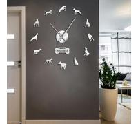 Doberman Pinscher DIY Acrylic Mirror Effect Big Wall Clocks Doberman Large Time Clock Dobie Living Room Decorative Wall Watch(Silver,27inch)