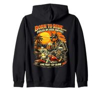 Doberman Pinscher drinking ice coffee on a motorbike DIGOR Zip Hoodie