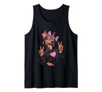 Doberman Pinscher Girl Winking Double Peace Sign Graphic Tank Top