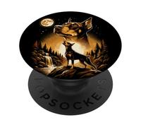 Doberman Pinscher Howling At The Full Bright Moon | Retro PopSockets Adhesive PopGrip