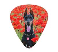 Doberman Pinscher In The Flower,12 Pcs Guitar Pick,3 Different Thickness Plectrums for Acoustic Guitar Bass Ukulele (0.46mm 0.96mm 0.71mm)