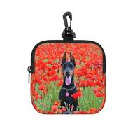 Doberman Pinscher in The Flower, Coin Purse Square Zipper Storage Bag, Change Pouch with Lobster Buckle Clasp Buckle, Change Purse