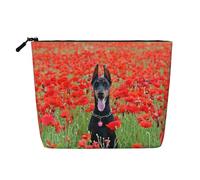 Doberman Pinscher in The Flower, Daily Use Makeup Cosmetic Bag Imitation Linen Makeup Bag Portable Travel Toiletry Bag