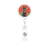 Doberman Pinscher in The Flower, Retractable Badge Holder,Badge Reels Holder with ID Clip Alligator Clip